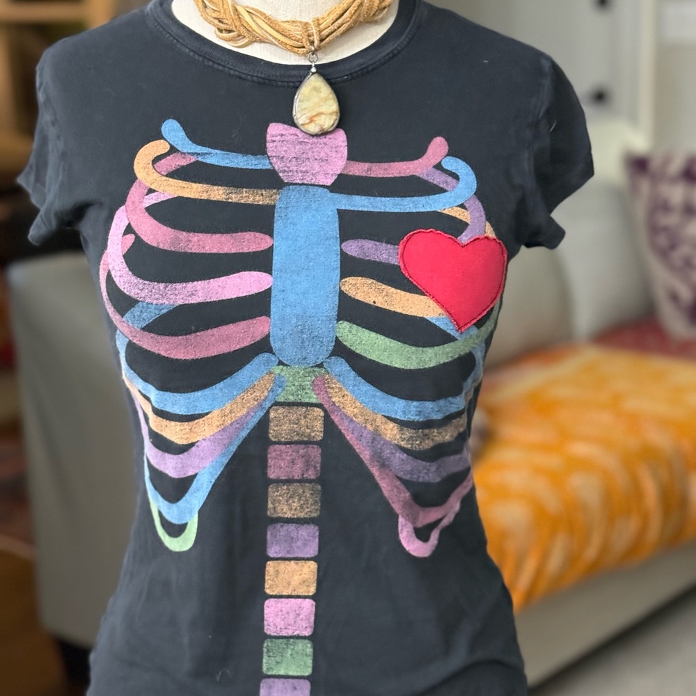 Red Heart Colorful Ribcage Graphic T-Shirt